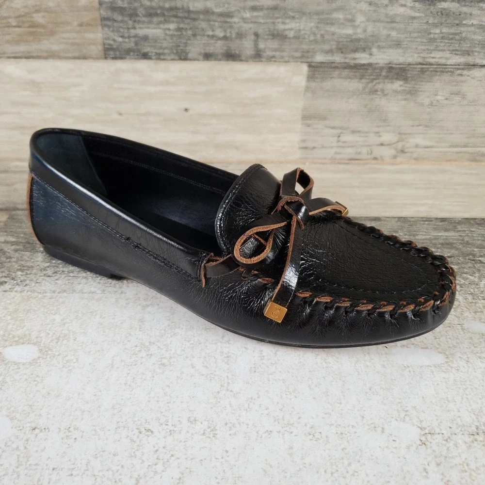 Vince Camuto Katena Womens Flat Loafers Sz 7 M Black Leather Almond Toe Slip On